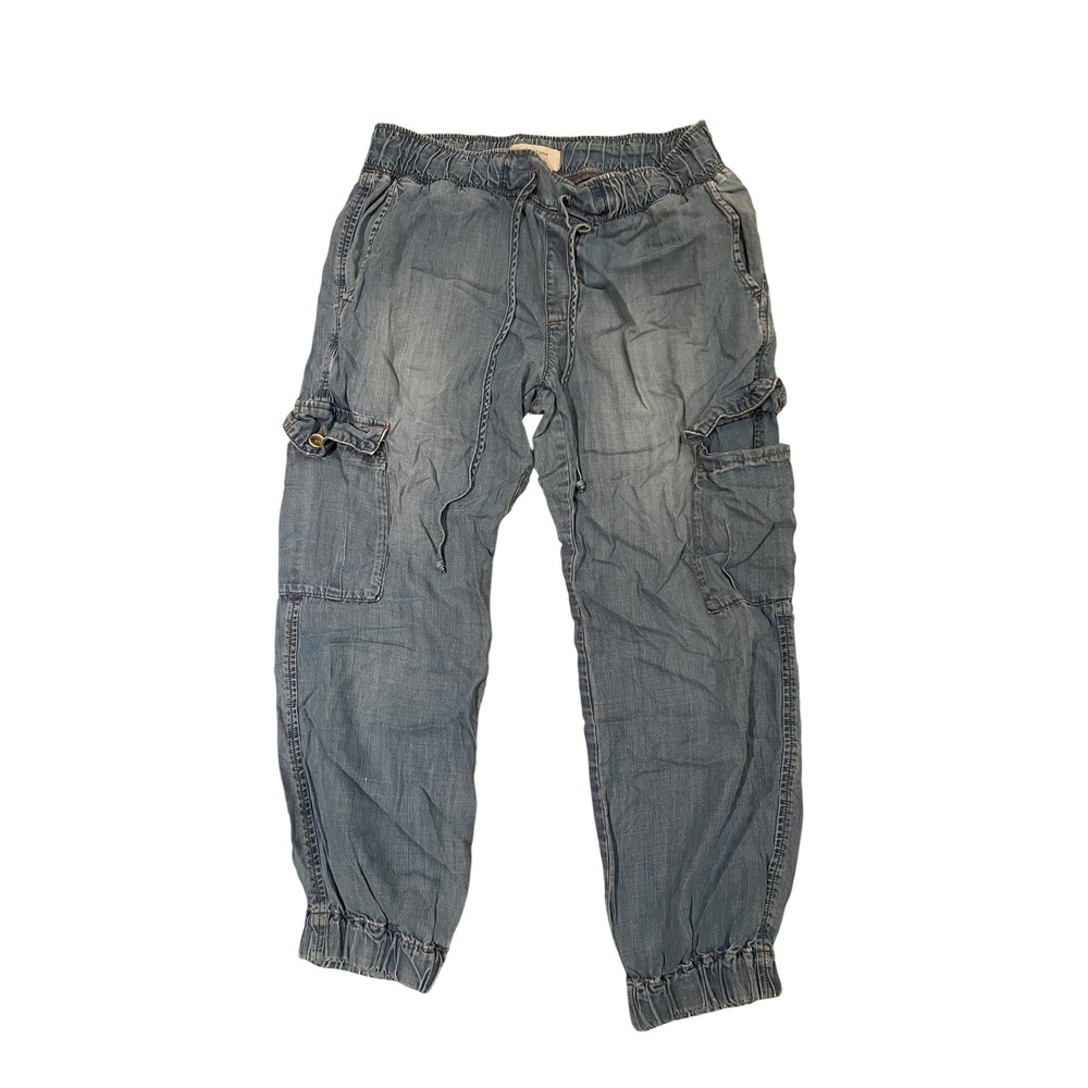 Cloth & Stone Womens Blue Chambray Cargo Joggers Light Wash Denim Pants Small